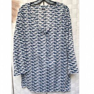 Mud Pie 100% Cotton Whale Print Blue White Beach Tunic Top Size M